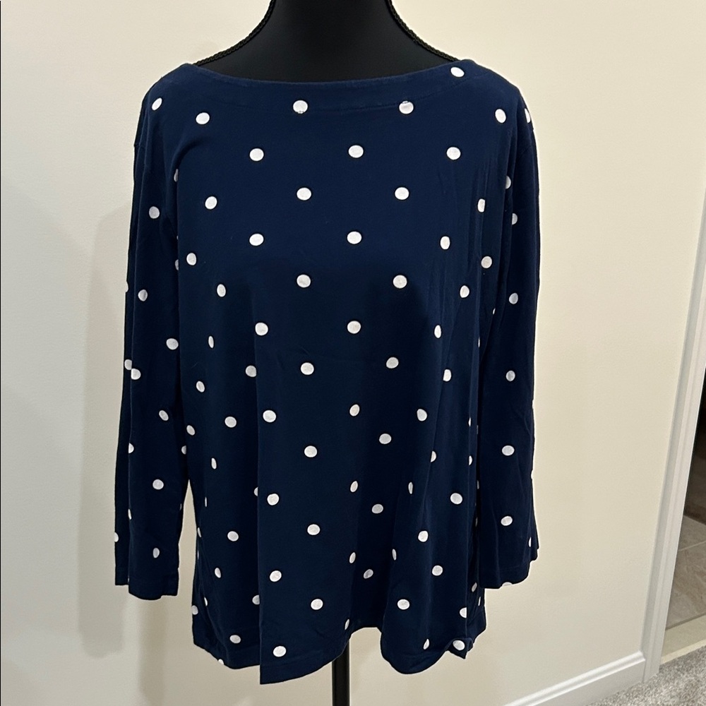 St. John's Bay Navy and White Polka Dot Long Sleeve Top